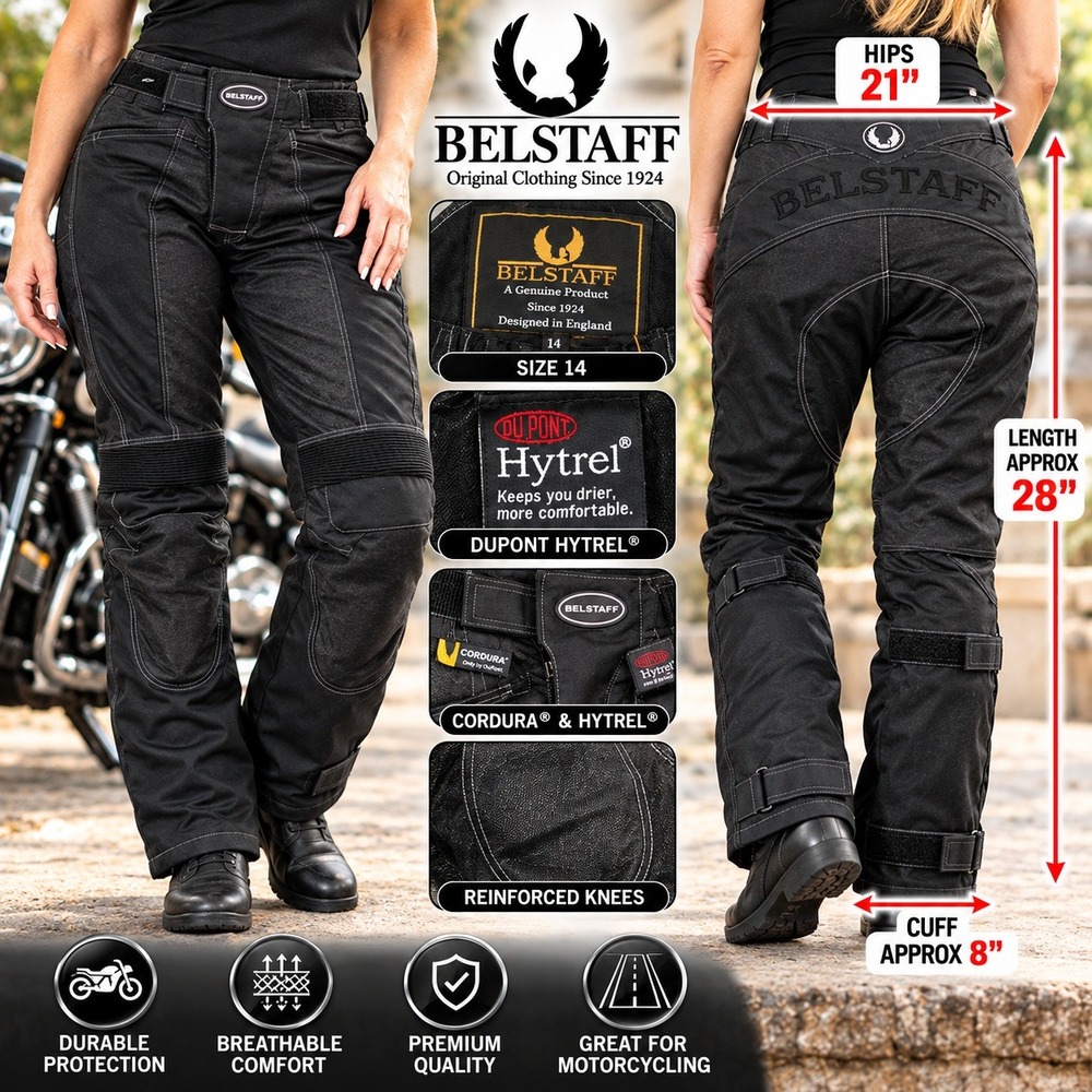 Belstaff Cordura Hytrel Motorcycle Riding Pants Black Women Size 14 Reinforced